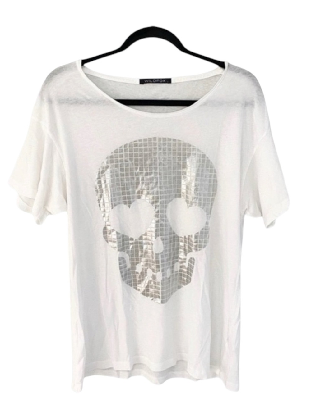 OG: new Wildfox Couture ☻ Manchester Mosaic Foil Skull Tee Shirt ☻︎ White Silver - Picture 6 of 16